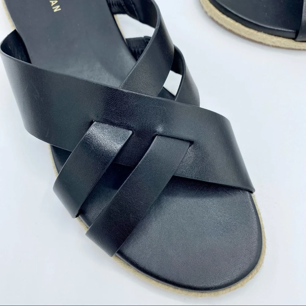 Cole Haan Black Leather Florens Espadrille Slide Sandal Size 7